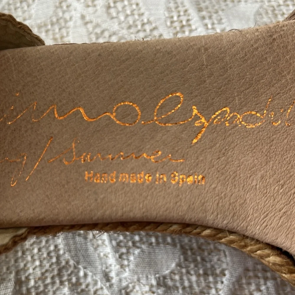 Gaimo Tan Taupe Suede Peep Toe Wedge Espadrilles Size 6.5/37‎